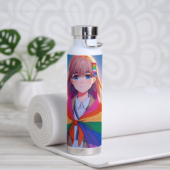 Anime Girl mit LGBTQIA+ Cape Trinkflasche (Yoga)