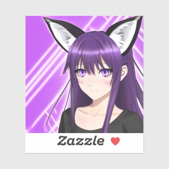 Anime Girl mit Lila Haar und Augen Aufkleber (Blatt)