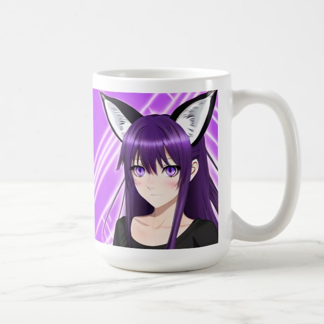 Anime Girl mit Lila Haar und Augen Kaffeetasse (Rechts)