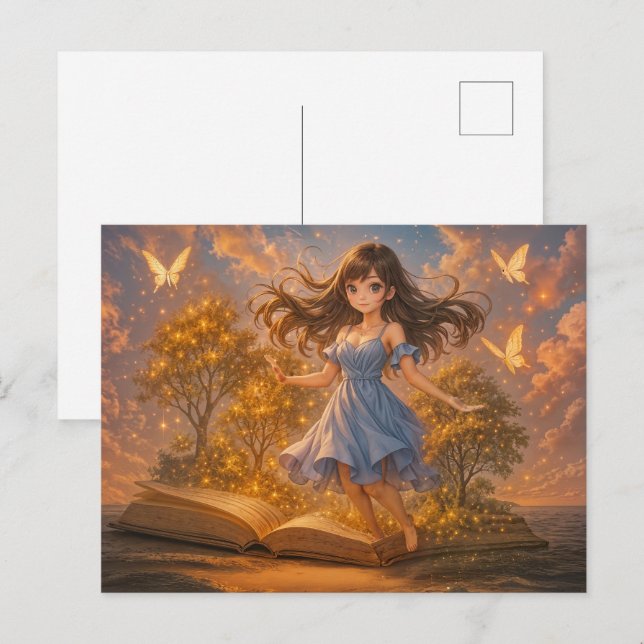 Anime Girl mit magischen Powern Feiertagspostkarte (Vorne/Hinten)