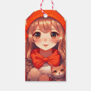 Anime Girl mit Orange Kitten Christmas Geschenkanhänger