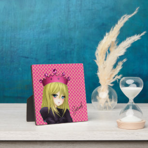 Anime Girl mit rosa Crown Plaque Fotoplatte