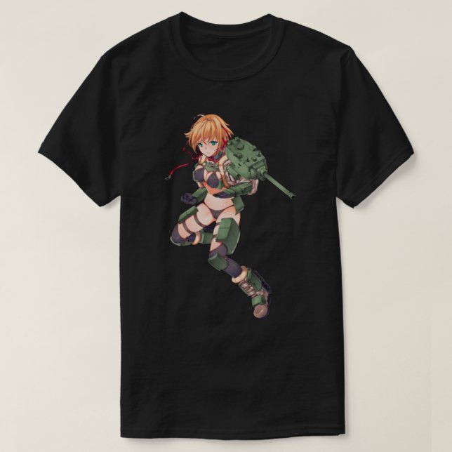 Anime Girl mit Schusswaffendesign cool T-Shirt (Design vorne)