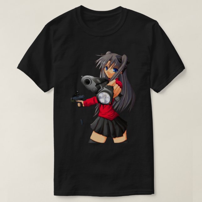 Anime Girl mit Schusswaffendesign cool T-Shirt (Design vorne)