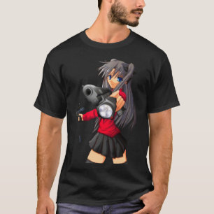 Anime Girl mit Schusswaffendesign cool T-Shirt