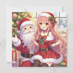 Anime Girl mit Weihnachtsfeiern Feiertagskarte