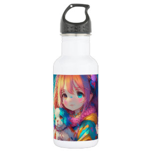 Anime Girl mit Welpe Edelstahlflasche