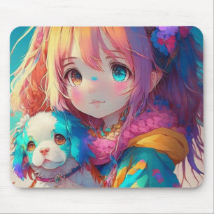 Anime Girl mit Welpe Mousepad