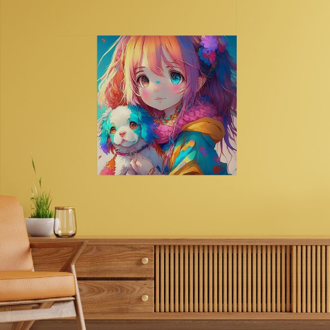 Anime Girl mit Welpe Poster (Wohnzimmer 2)