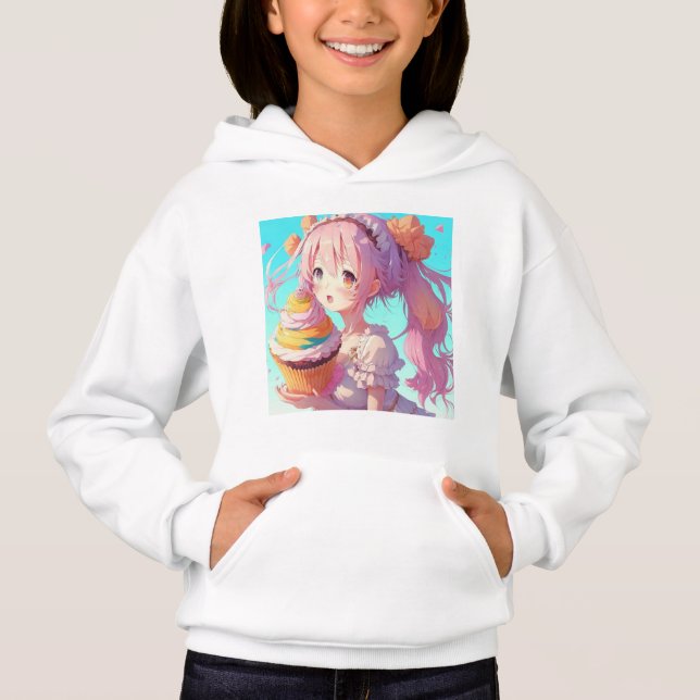 Anime Girl mit Whimsical Cupcake Hoodie (Vorderseite)