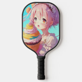 Anime Girl mit Whimsical Cupcake Pickleball Schläger