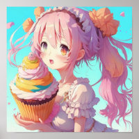 Anime Girl mit Whimsical Cupcake