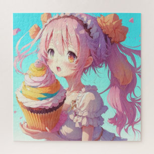 Anime Girl mit Whimsical Cupcake Puzzle