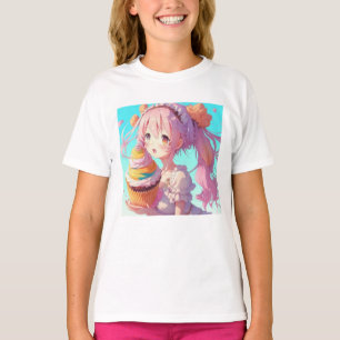 Anime Girl mit Whimsical Cupcake T-Shirt