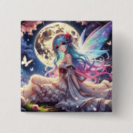 Anime Girl Moon Fairy Princess in Garden Button
