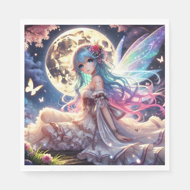Anime Girl Moon Fairy Princess in Garden Serviette (Vorderseite)