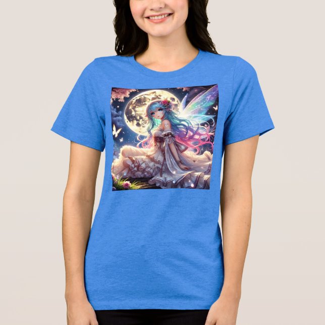 Anime Girl Moon Fairy Princess in Garden Tri-Blend Shirt (Vorderseite)