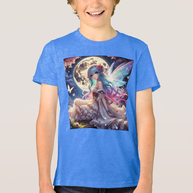 Anime Girl Moon Fairy Princess in Garden Tri-Blend Shirt (Vorderseite)