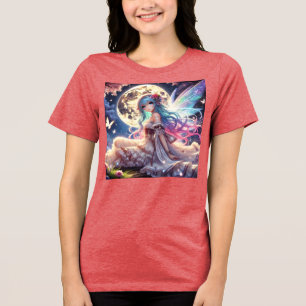 Anime Girl Moon Fairy Princess in Garden Tri-Blend Shirt