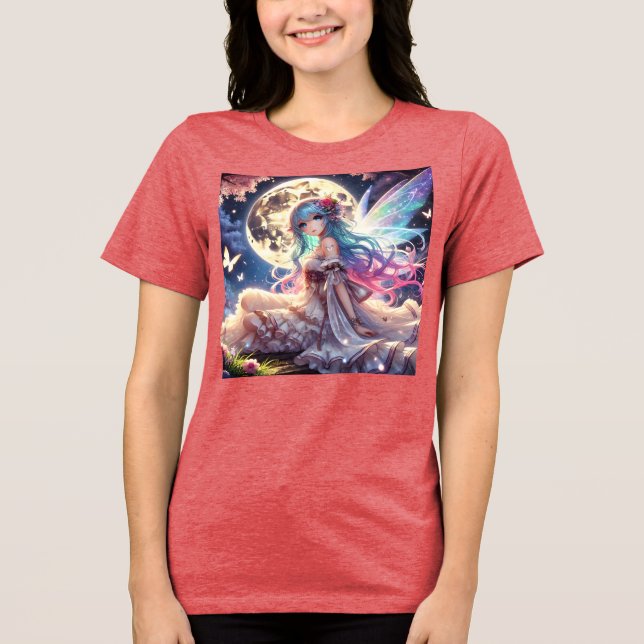 Anime Girl Moon Fairy Princess in Garden Tri-Blend Shirt (Vorderseite)