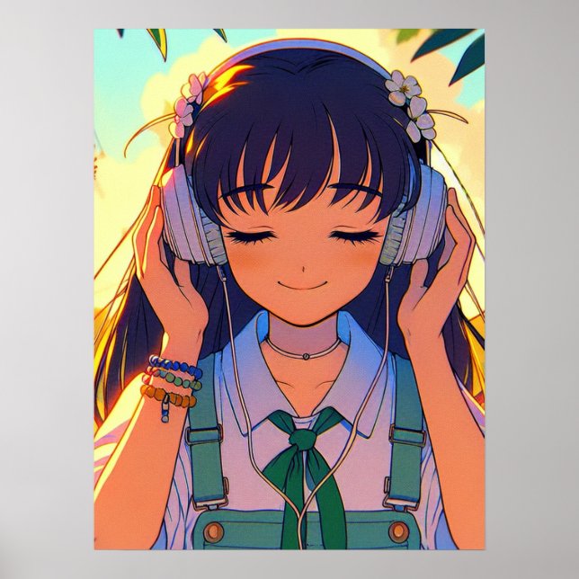 Anime Girl - Musik hören Poster (Vorne)