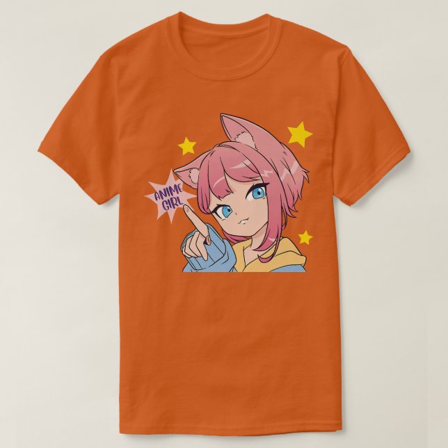 Anime Girl Niedlich Kawaii Anime Cat Ears Manga Ot T-Shirt (Design vorne)