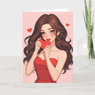 Anime Girl Niedliche Liebe Pink Feiertagskarte