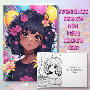 Anime Girl of Color Personalisierter Geburtstag Karte