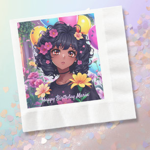 Anime Girl of Color Personalisierter Geburtstag Serviette