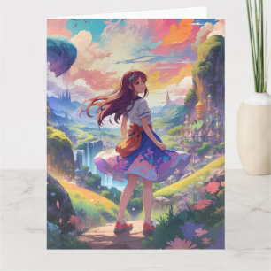 Anime Girl on Adventure Large Karte