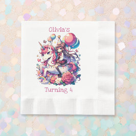 Anime Girl on Unicorn Geburtstag Personalisiert Serviette