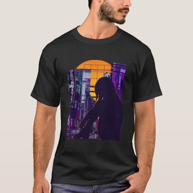 Anime Girl Otaku Vaporwave Ästhetithetisches Sad A T-Shirt (Vorderseite)