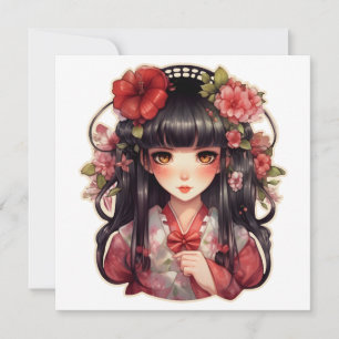 Anime Girl Pink-Blume Einladung