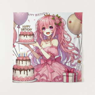 Anime girl Pink Geburtstag Wandteppich