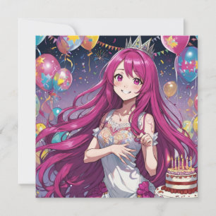 Anime Girl pinki Geburtstagseinladung Einladung