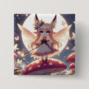 Anime Girl Pixie Hippie Moon Fairy Button