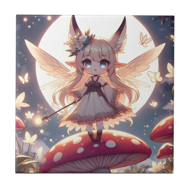 Anime Girl Pixie Hippie Moon Fairy Fliese (Vorderseite)