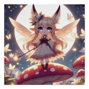 Anime Girl Pixie Hippie Moon Fairy Poster