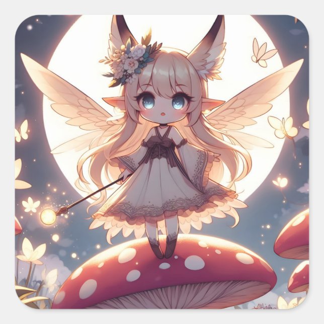 Anime Girl Pixie Hippie Moon Fairy Quadratischer Aufkleber (Vorderseite)