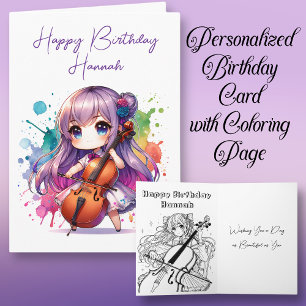 Anime Girl Playing Cello Personalisiert Geburtstag Karte