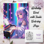 Anime Girl Playing Piano Personalisiert Geburtstag Karte<br><div class="desc">Personalisierte Geburtstagskarte für ein Mädchen mit Innenfarbseite. Hübsches Anime-Mädchen,  das Klavier spielt,  umgeben von Sternen und Blume in lila,  blau und rosa.</div>
