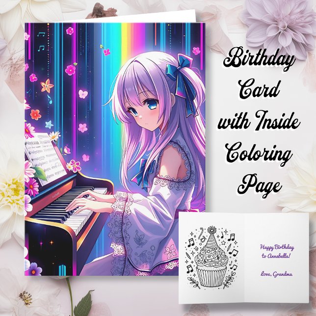Anime Girl Playing Piano Personalisiert Geburtstag Karte (Von Creator hochgeladen)