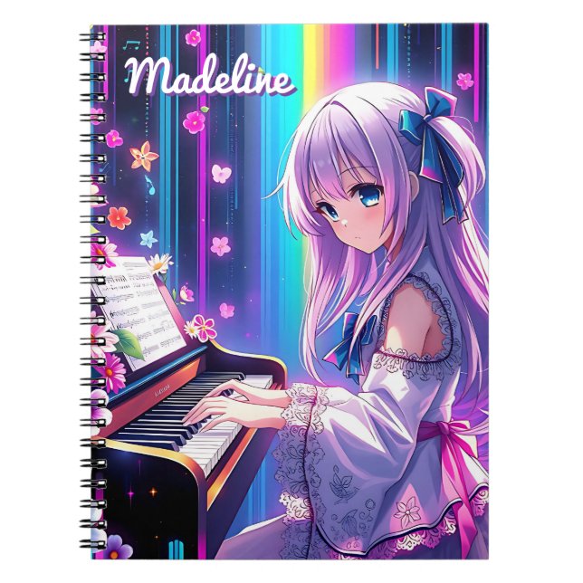 Anime Girl Playing Piano Personalisiert Notizblock (Vorderseite)
