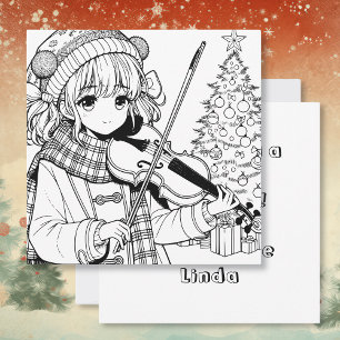 Anime Girl Playing Viola Christmas Einladung