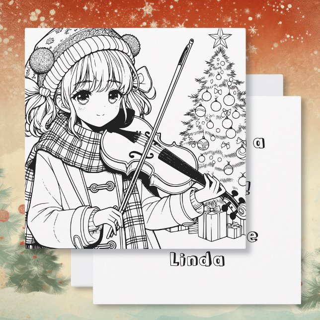 Anime Girl Playing Viola Christmas Einladung (Von Creator hochgeladen)