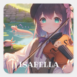 Anime Girl Playing Violine Personalisiert Quadratischer Aufkleber