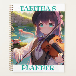 Anime Girl Playing Violine und Axolotl Planer