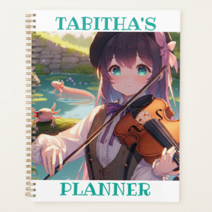 Anime Girl Playing Violine und Axolotl Planer