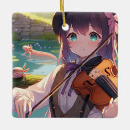 Anime Girl Playing Violine und Axolotls Keramikornament