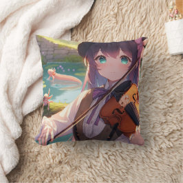 Anime Girl Playing Violine und Axolotls Kissen